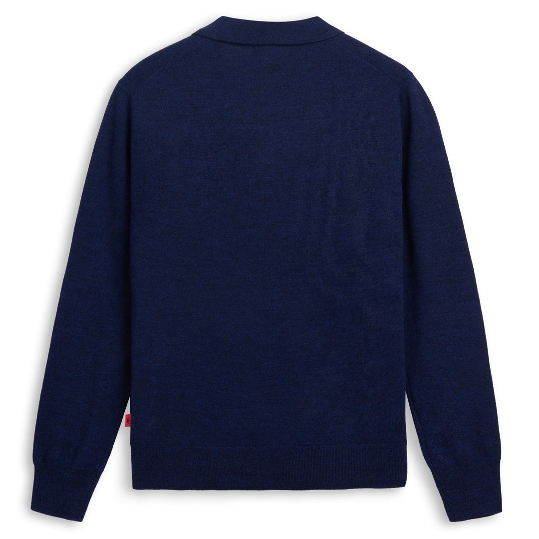 Polo de punto de lana merino azul marino para hombre con corte entallado main