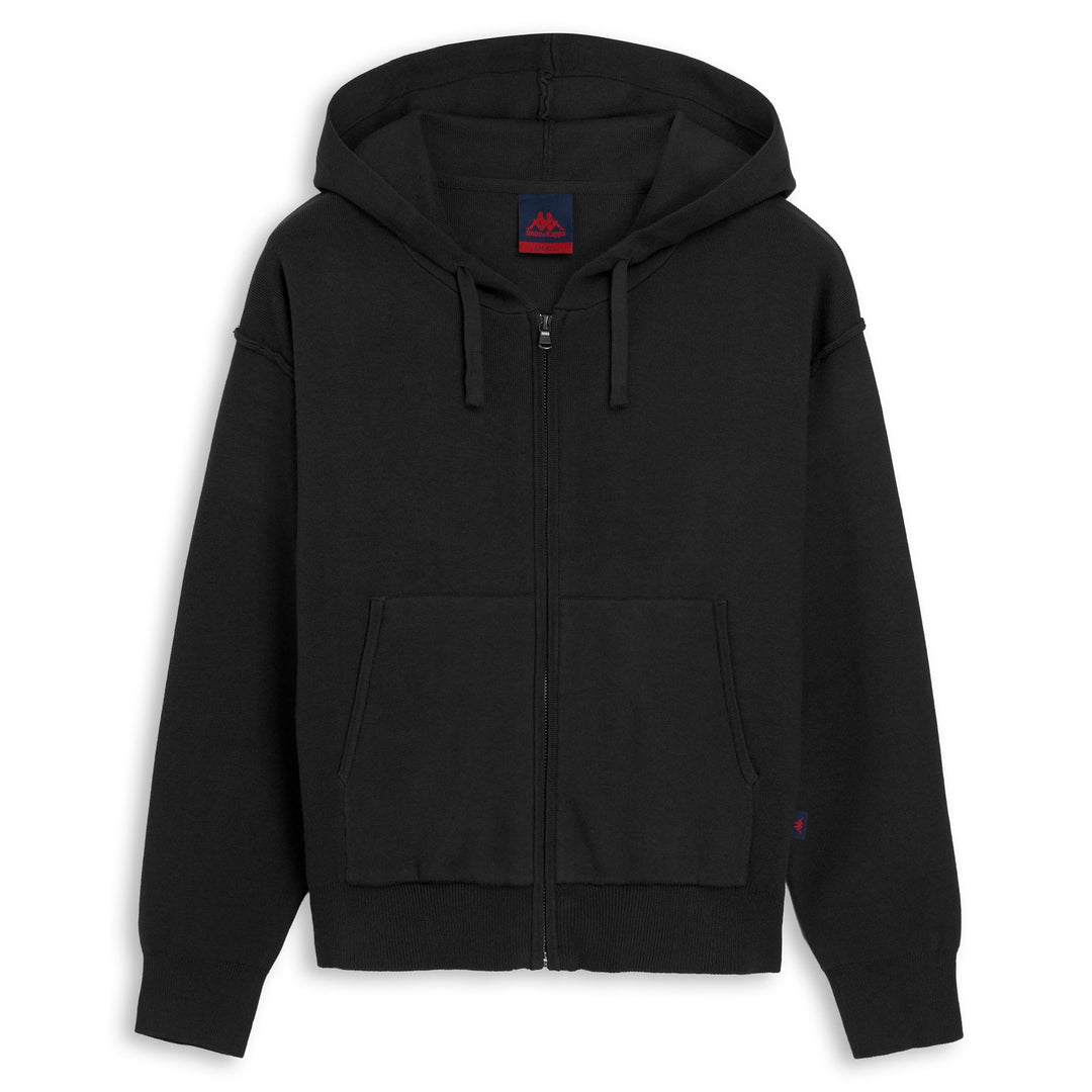Felpa con cappuccio e zip intera da donna, vestibilità regolare, in cotone, nera. 01