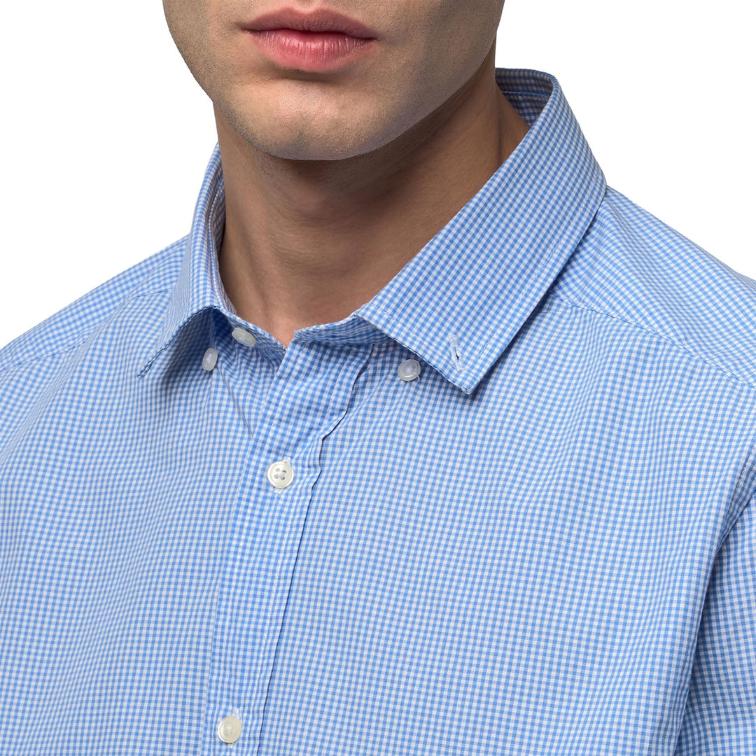 Chemise grise homme coupe slim décontractée en coton à boutons main