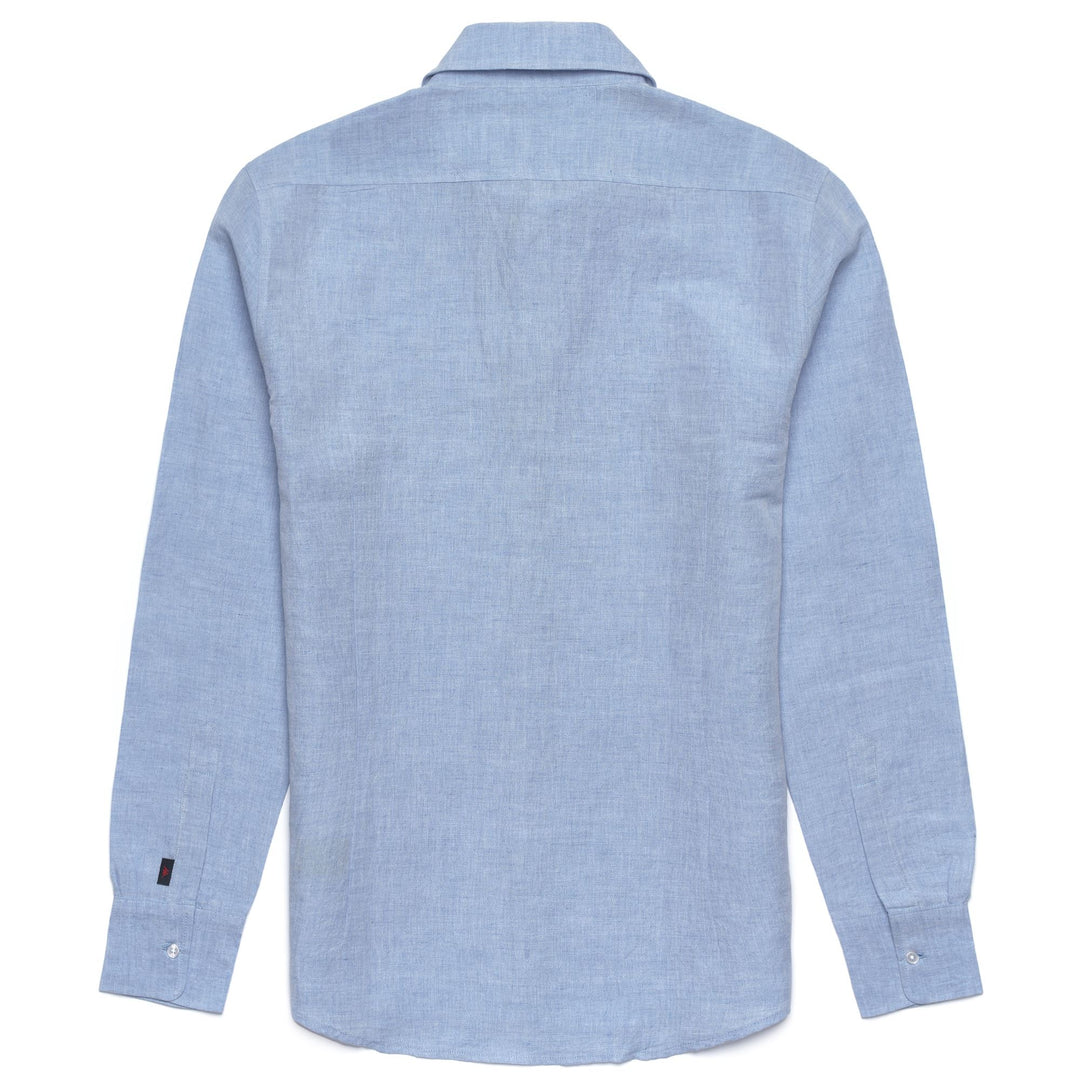 Camisa clásica de lino y algodón para hombre, color azul celeste, corte entallado main