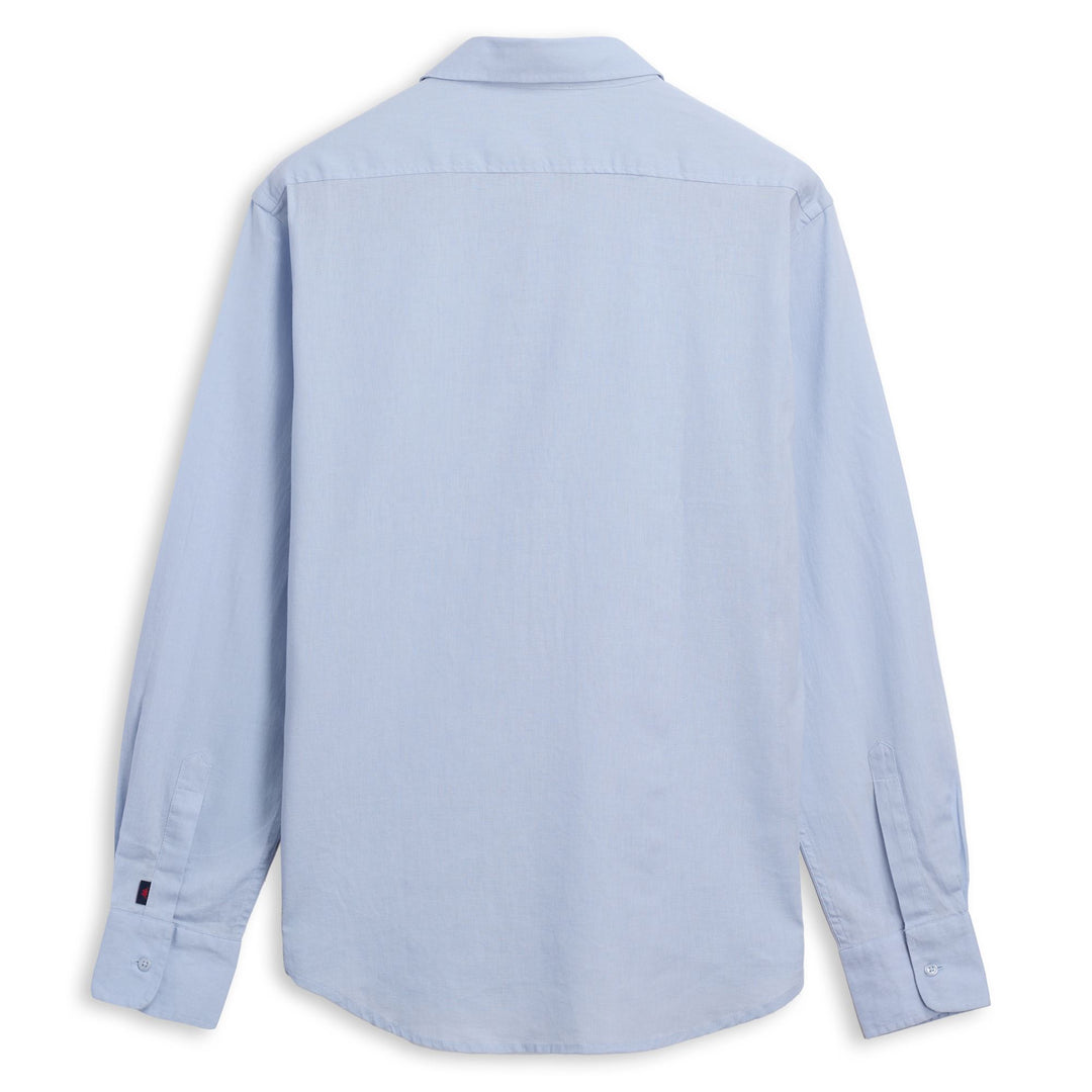 Chemise bleue pour homme, coupe ajustée, manches longues, en lin et coton main