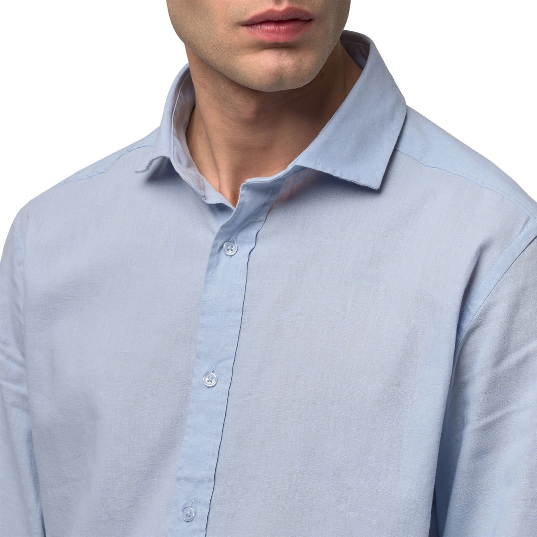 Camicia casual a maniche lunghe in lino e cotone vestibilità slim da uomo blu main