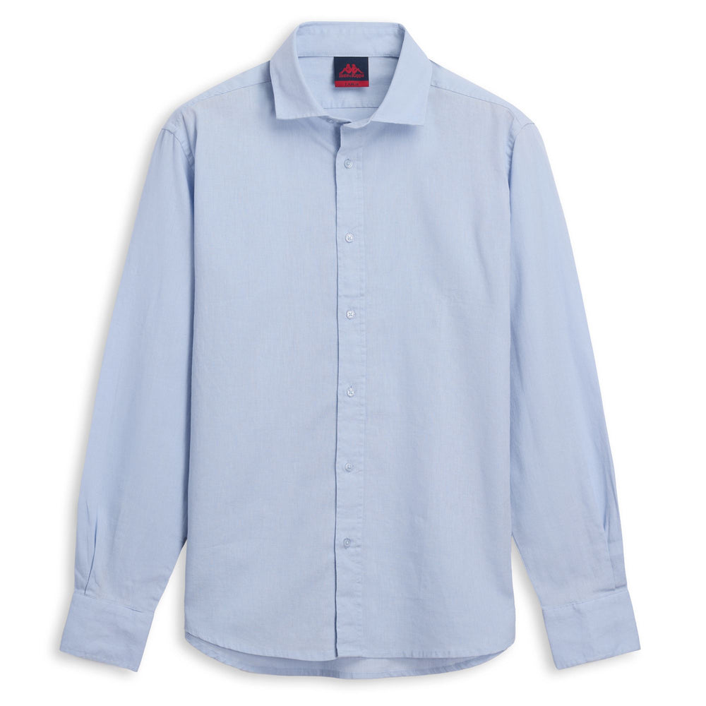 Chemise bleue pour homme, coupe ajustée, manches longues, en lin et coton 02