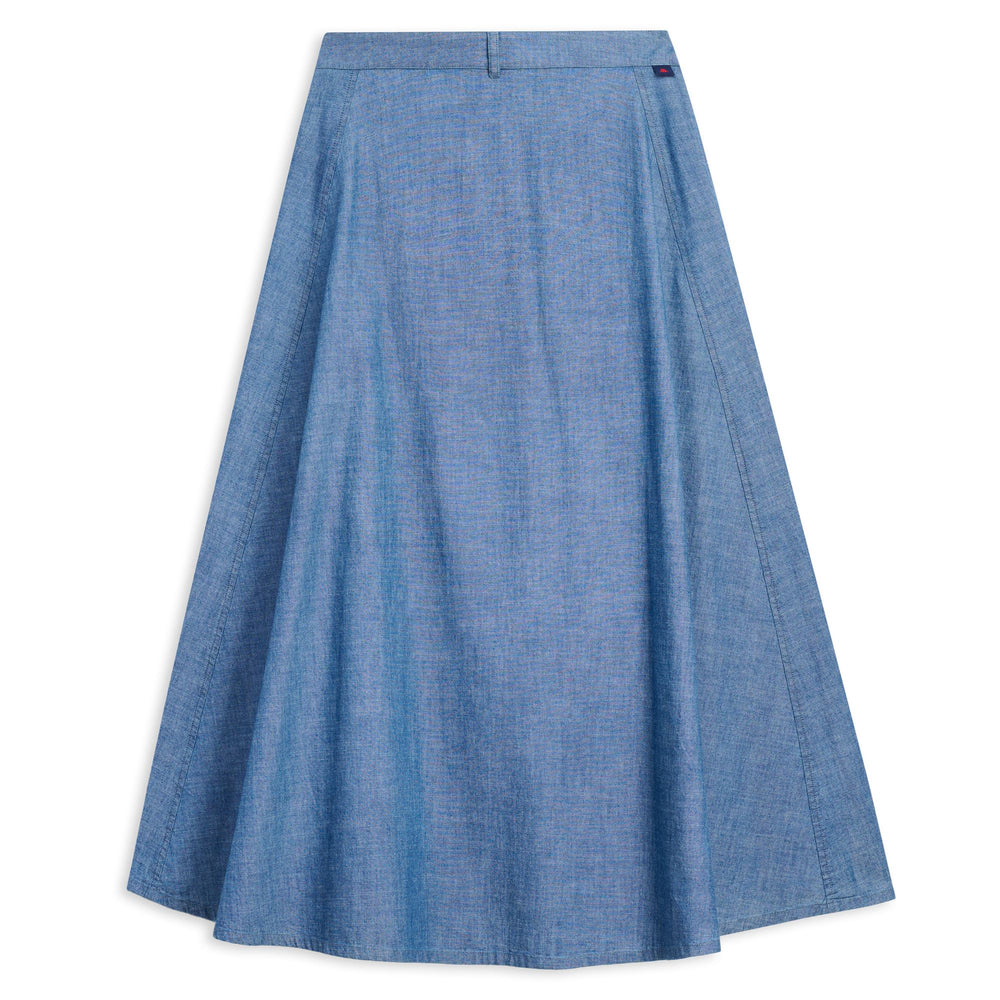Light Blue Women's Regular Fit Casual Chambray Long Skirt 02