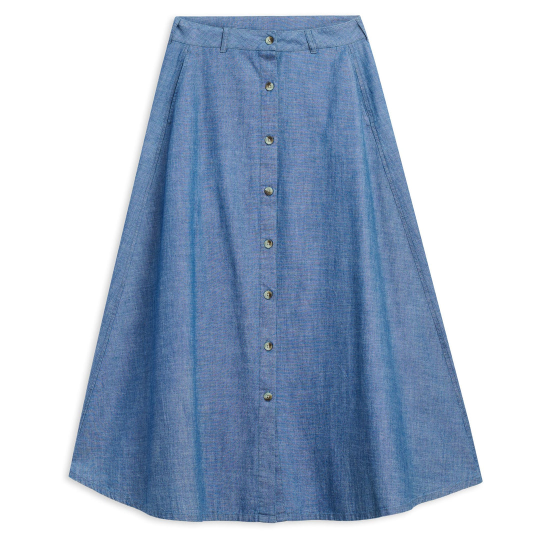 Jupe longue en chambray bleu clair pour femme, coupe classique décontractée 01