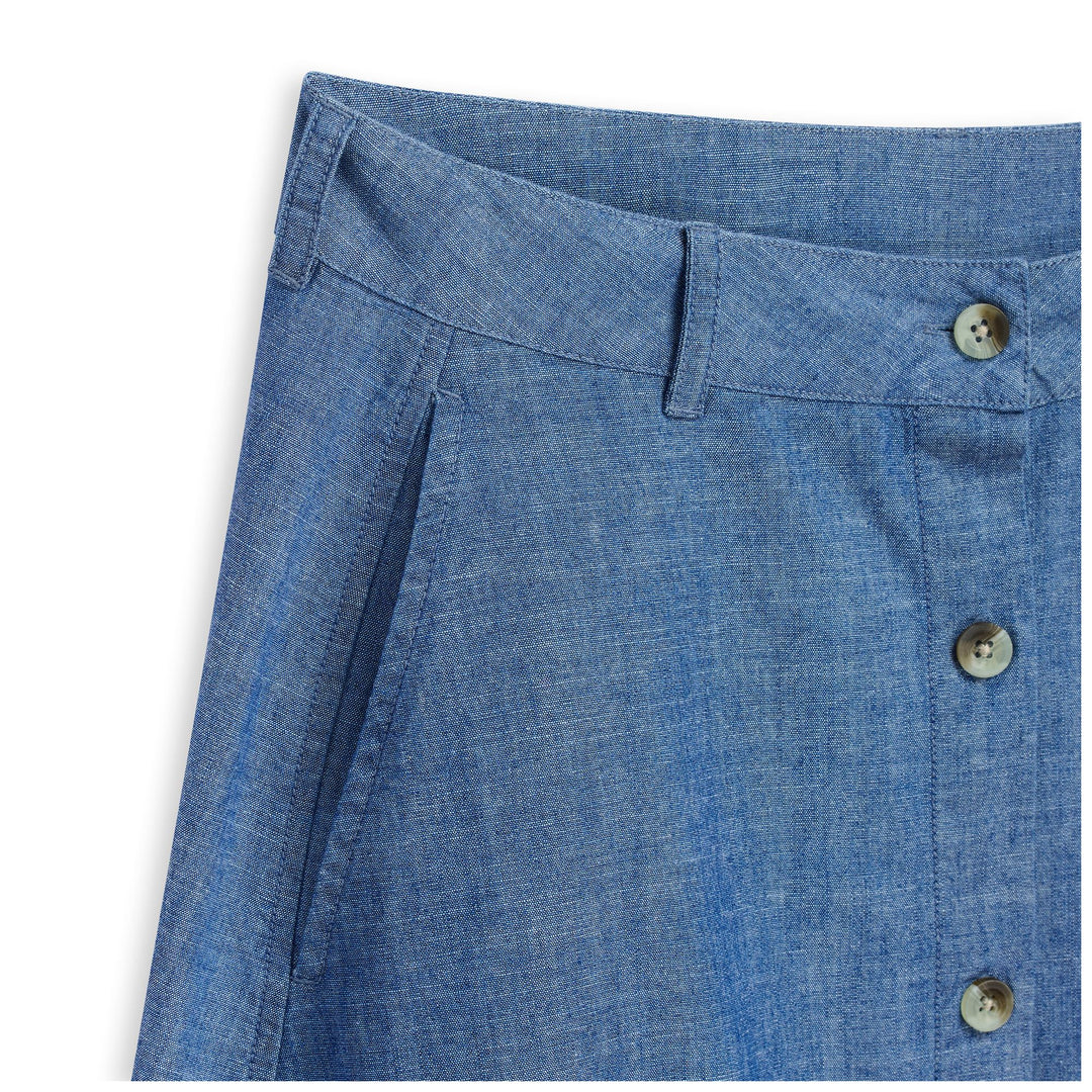 Jupe longue en chambray bleu clair pour femme, coupe classique décontractée main