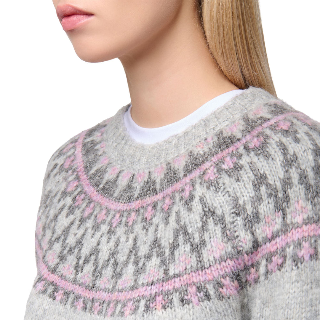 Suéter clásico de lana de cordero gris para mujer con diseño jacquard main