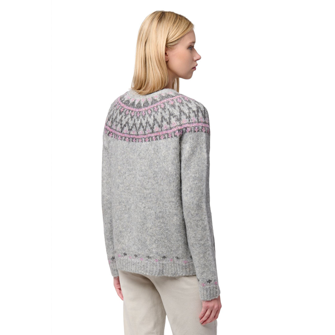 Suéter clásico de lana de cordero gris para mujer con diseño jacquard main