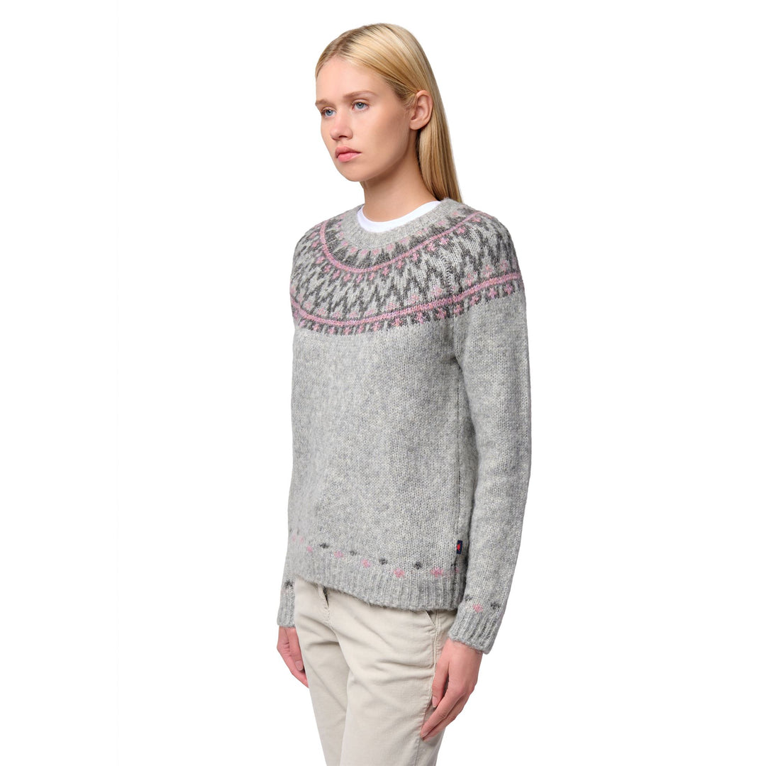 Grey Women's Classic Lambswool Pullover with Jacquard Design 01