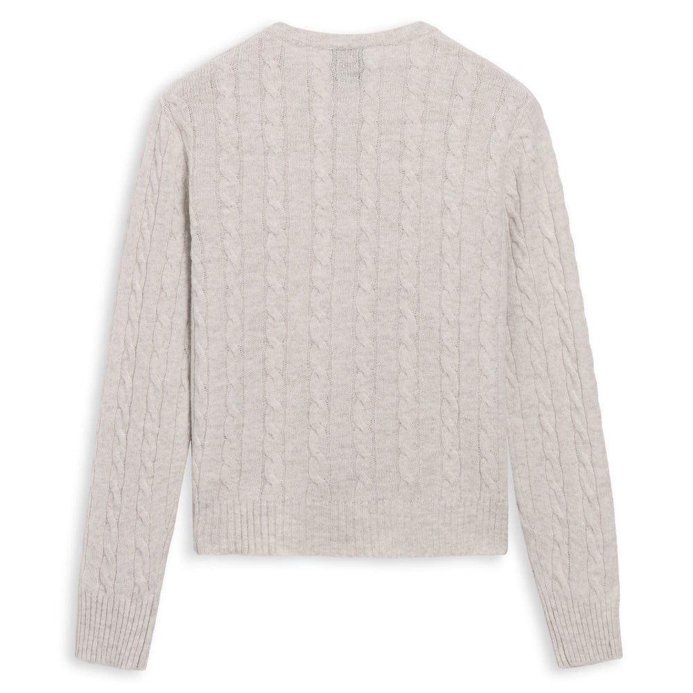 Beige Women's Classic Fit Cable Knit Cardigan in Wool 02