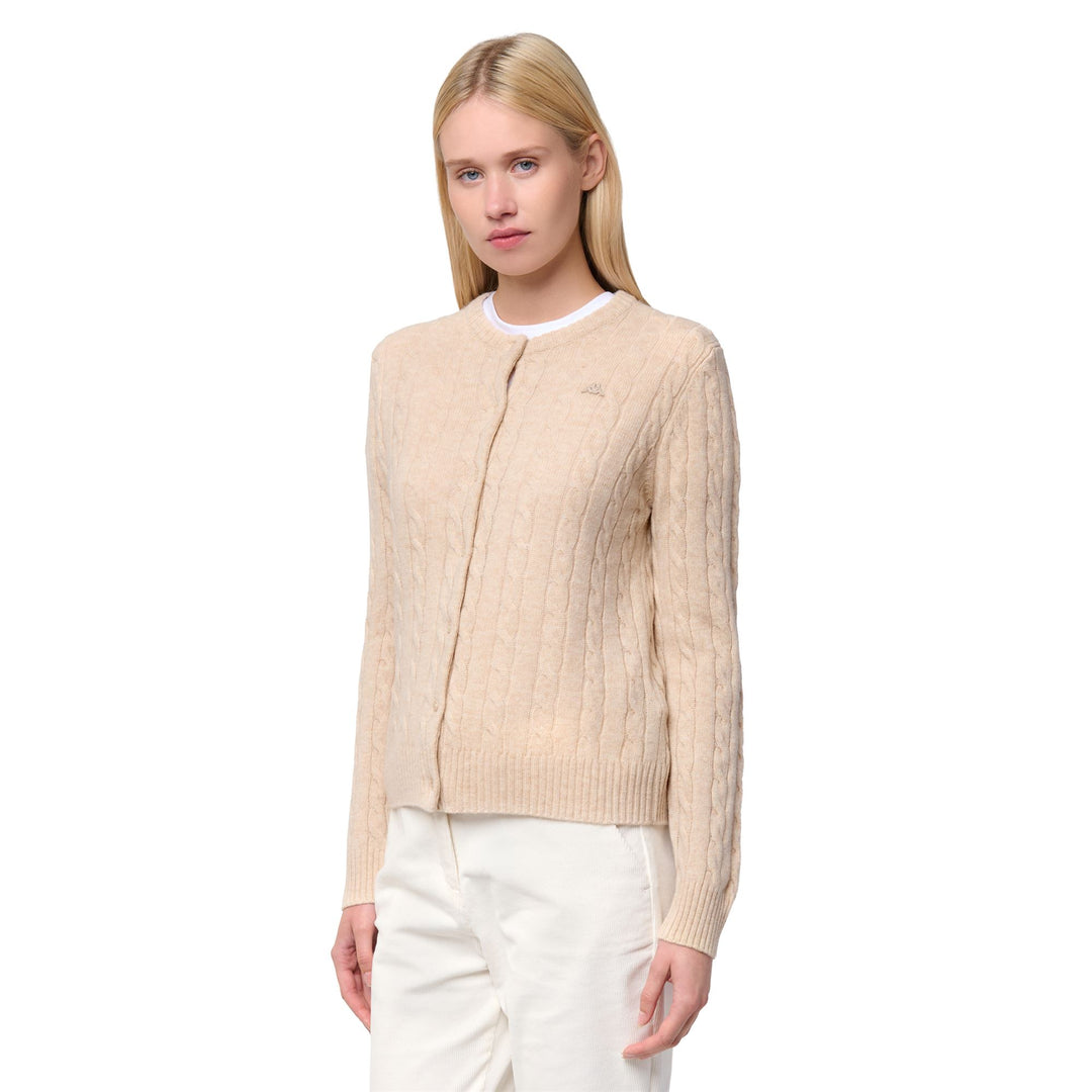 Beige Women's Classic Cable Knit Cardigan 01