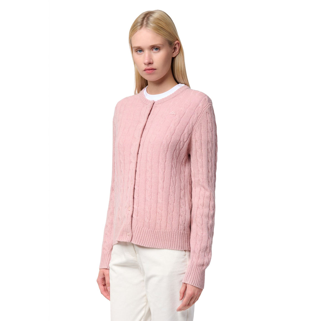 Red Women's Cable Knit Cardigan in Lambswool 01