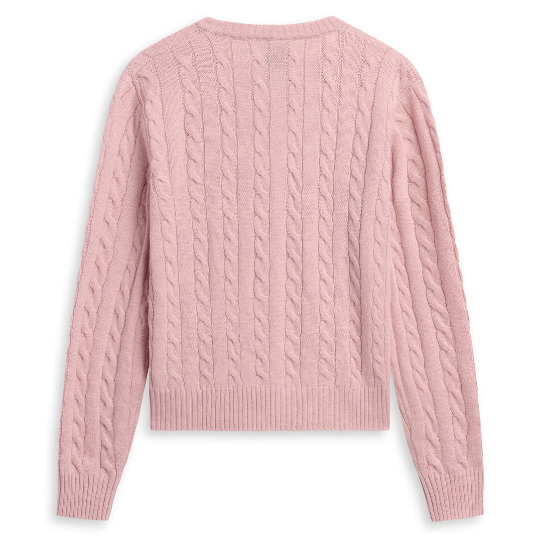 Cárdigan rojo de punto trenzado para mujer en lana de cordero main