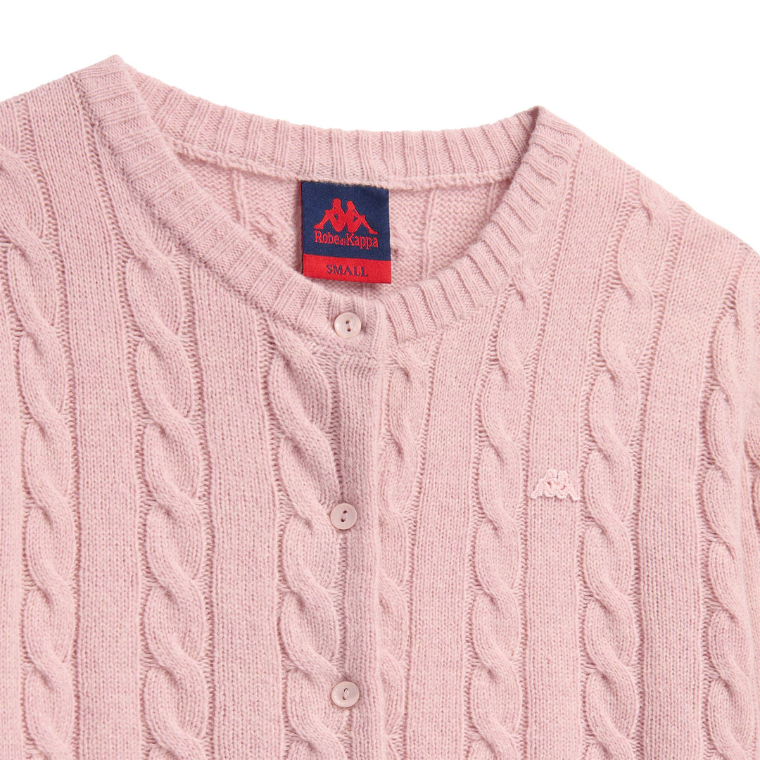 Cárdigan rojo de punto trenzado para mujer en lana de cordero main