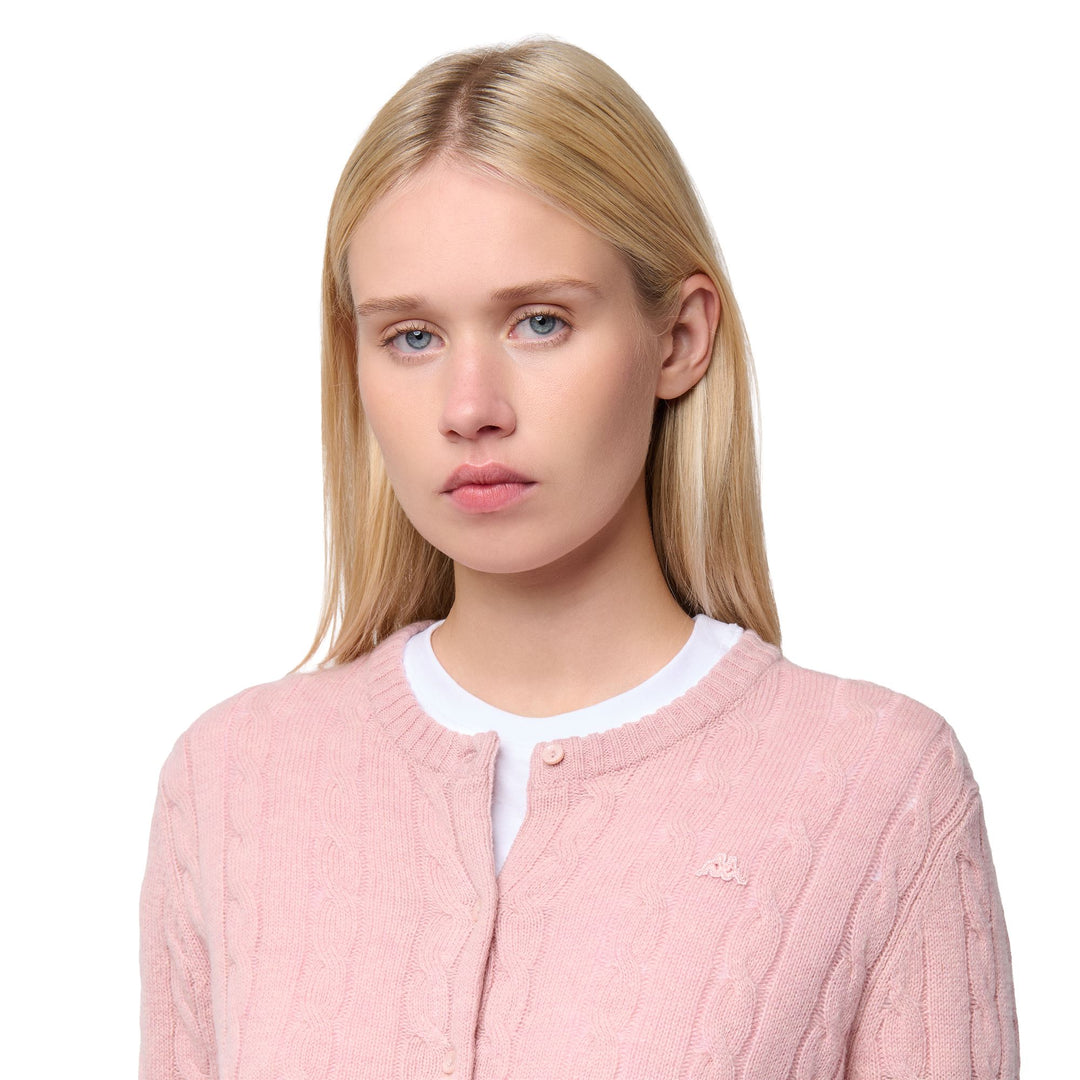 Cárdigan rojo de punto trenzado para mujer en lana de cordero main