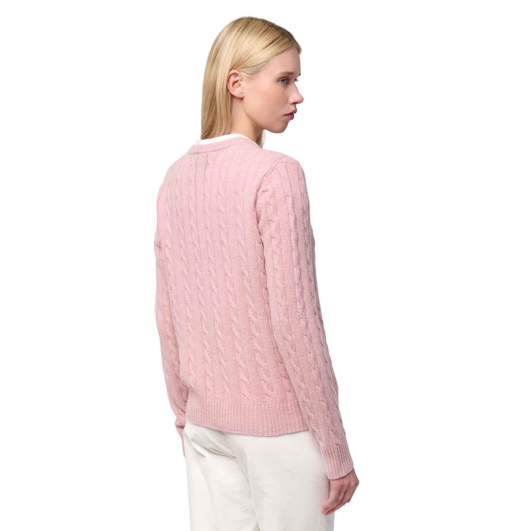 Cárdigan rojo de punto trenzado para mujer en lana de cordero main