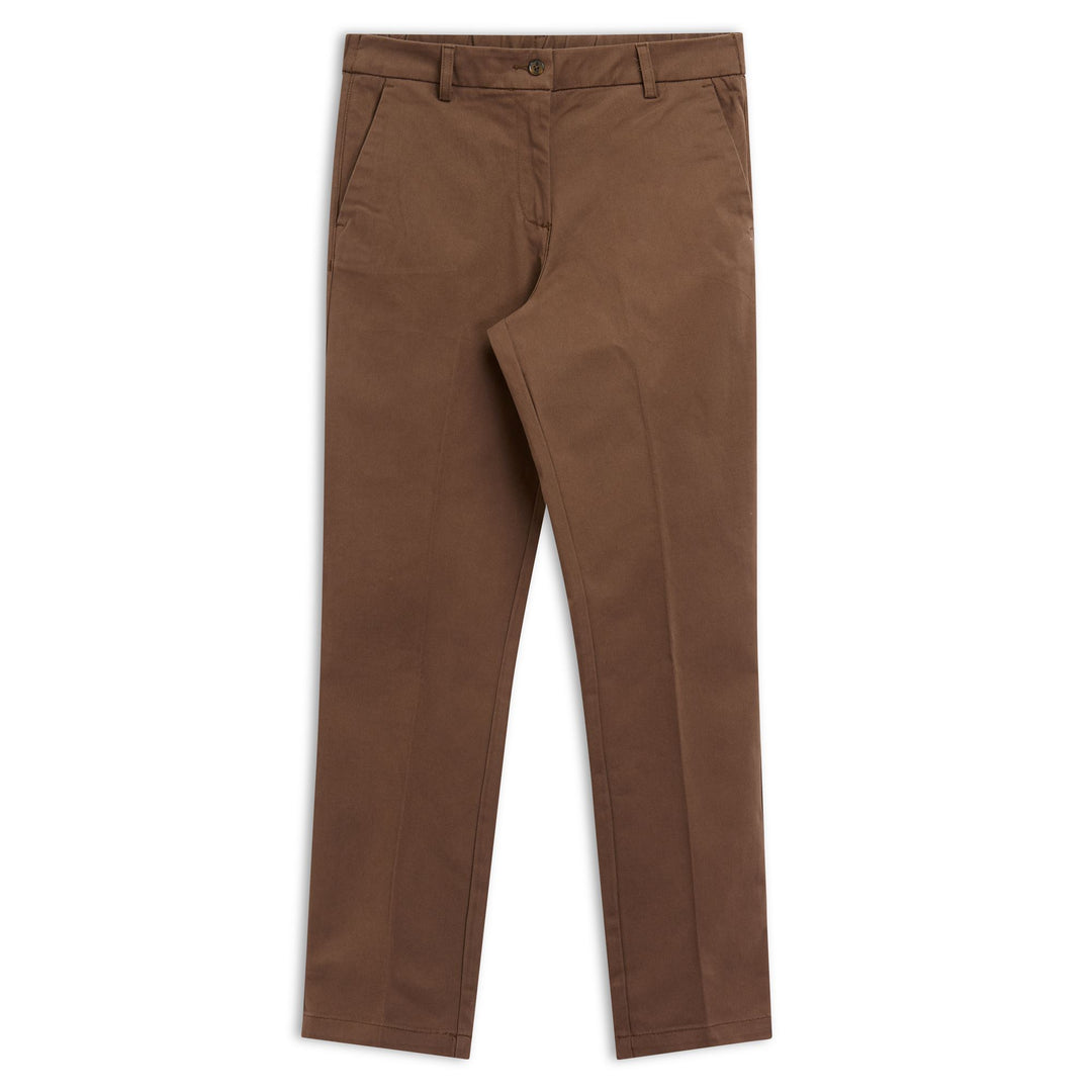 Brown Women's Slim Fit Chino Pants in Peached Gabardine 01