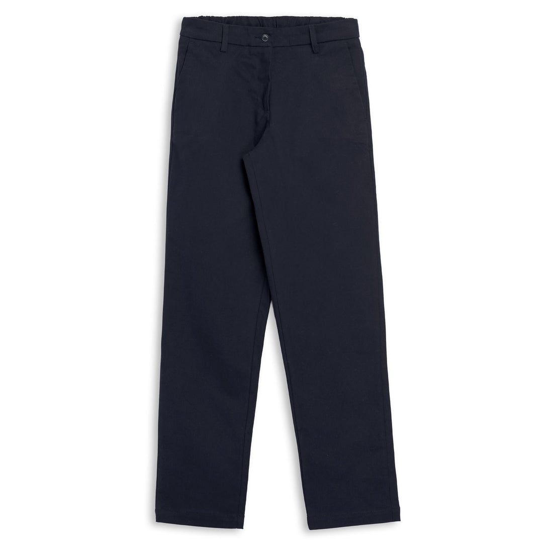 Pantaloni chino da donna blu slim fit in gabardine color pesca 01