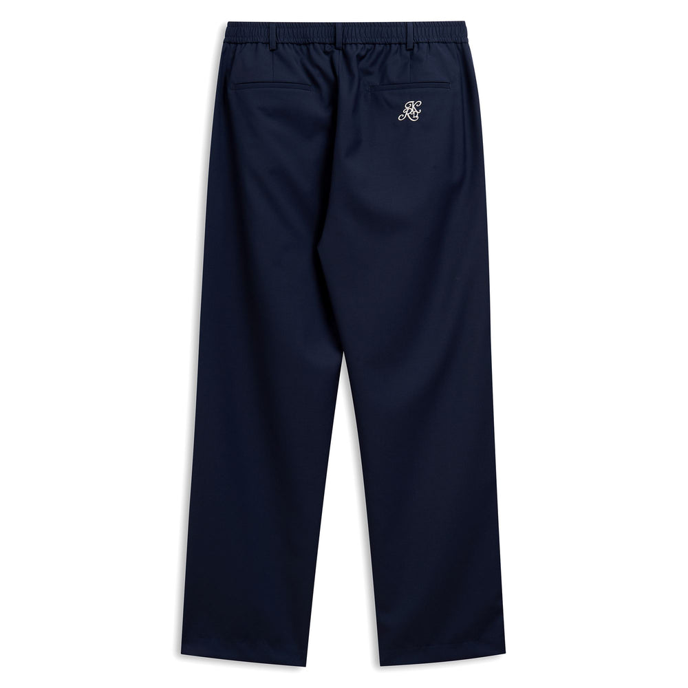 Pantaloni chino larghi casual da uomo blu in fresco di lana 02