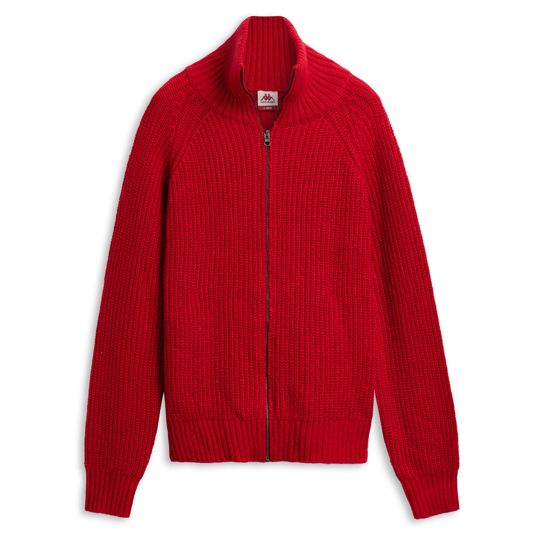 Giacca in maglia rossa da uomo con dettagli a coste 01