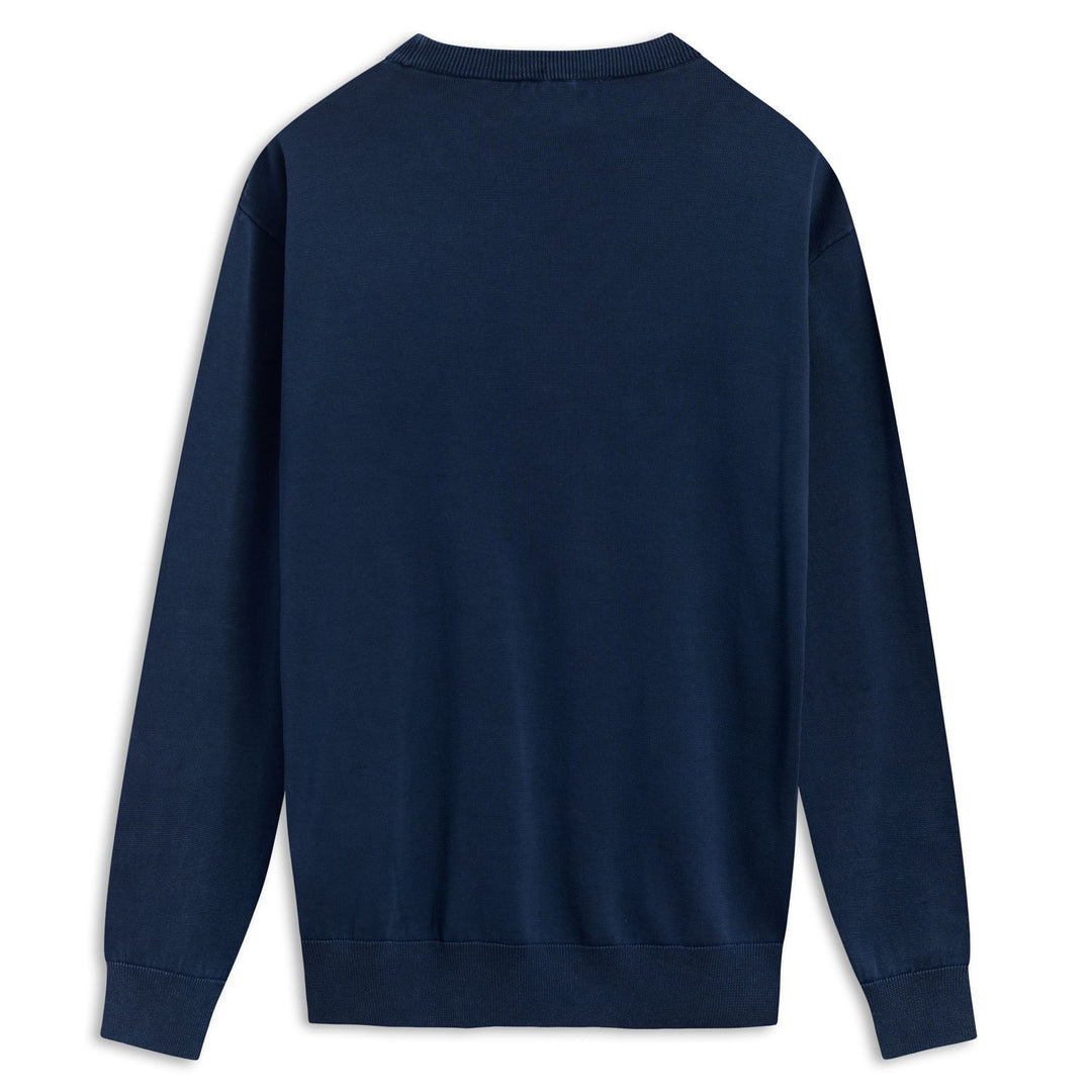 Pull en coton bleu pour homme, coupe ajustée, décontracté main