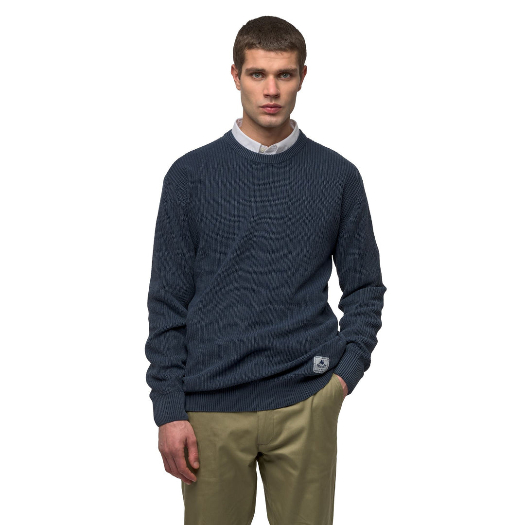 Pull en coton bleu pour homme, coupe ajustée, décontracté 01