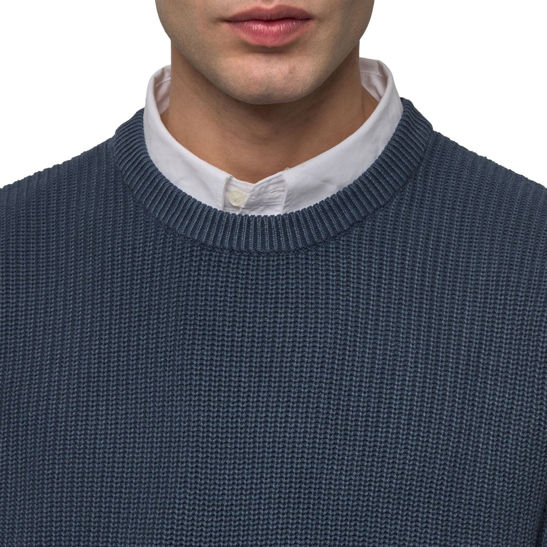 Pull en coton bleu pour homme, coupe ajustée, décontracté main
