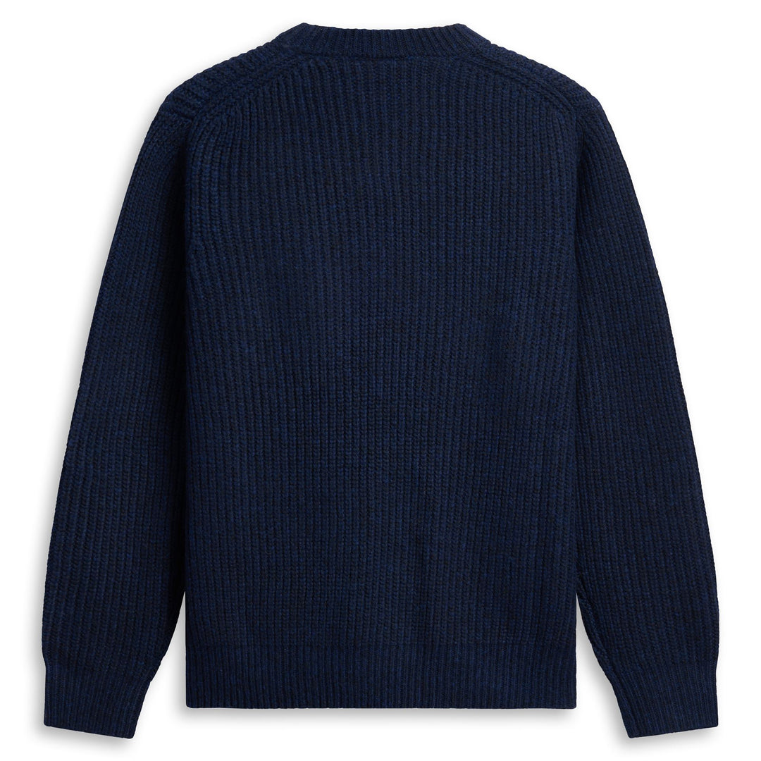Pull bleu pour homme, coupe classique, col rond, en laine mélangée main