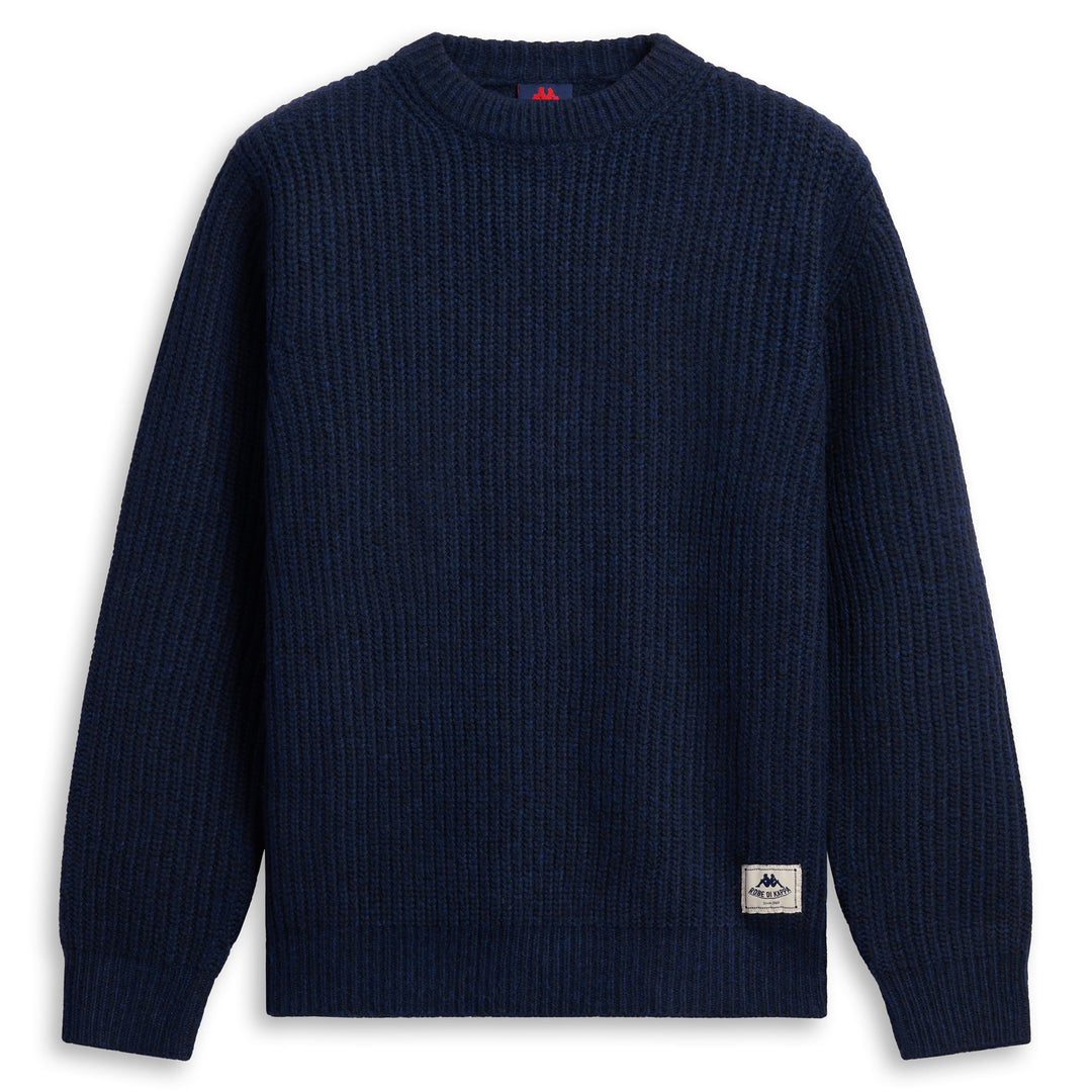 Pull bleu pour homme, coupe classique, col rond, en laine mélangée main