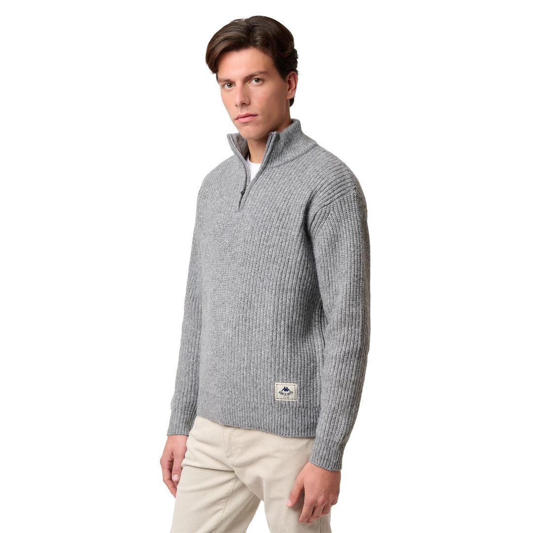 Grey Men's Knitwear Polo Pullover with Zip Closure 01