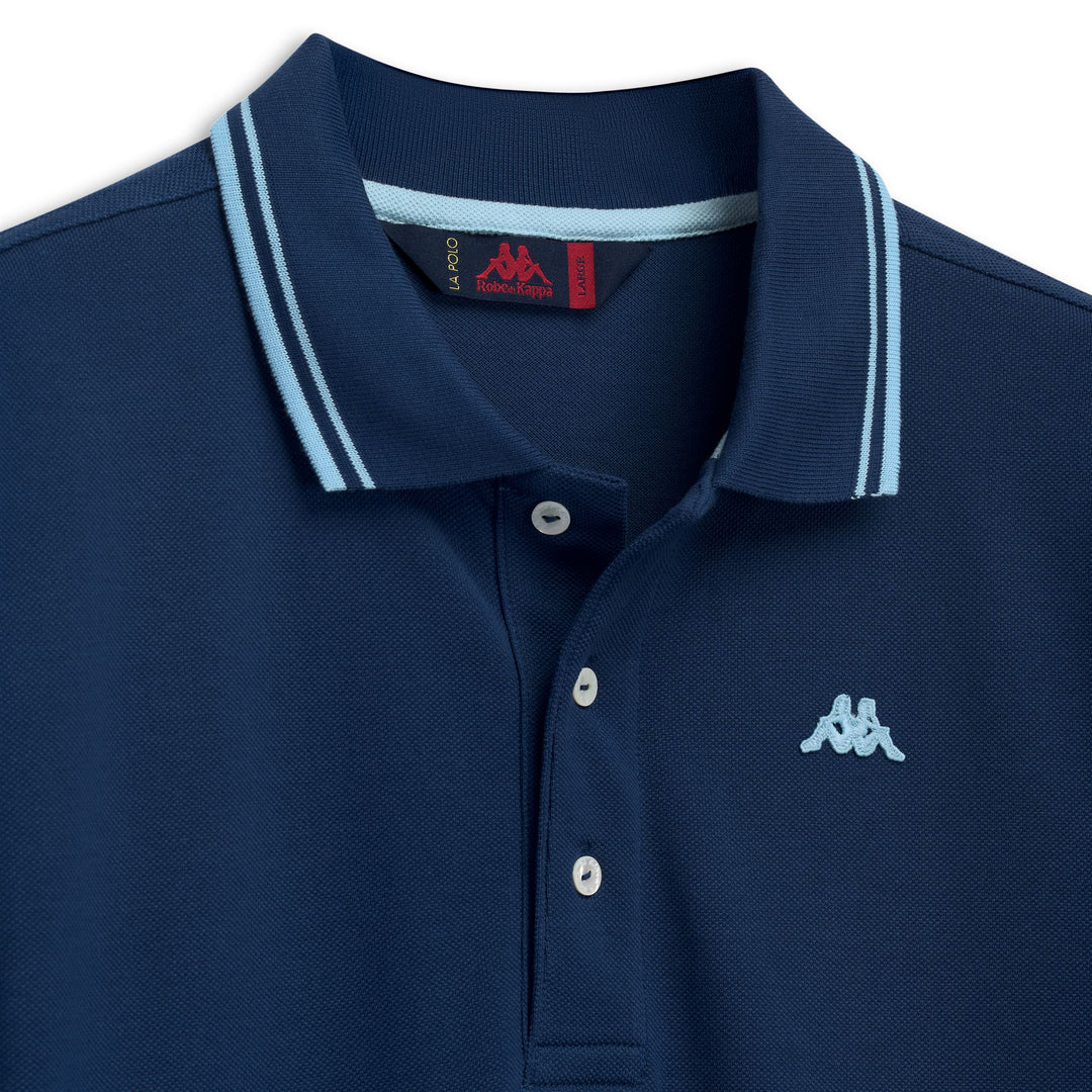 Polo bleu en coton coupe classique pour homme main