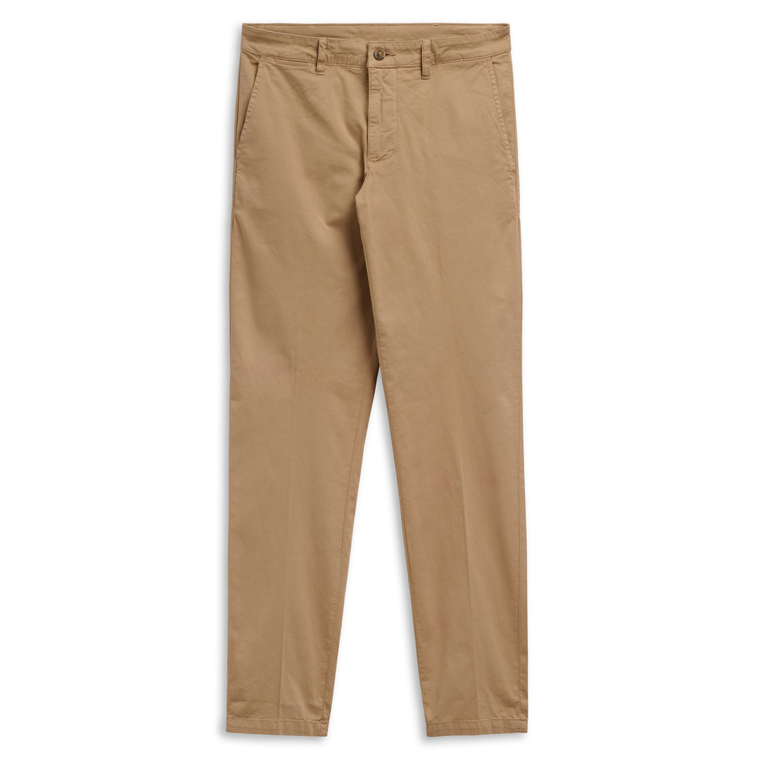 Pantaloni chino aderenti beige da uomo in gabardine elasticizzato 01