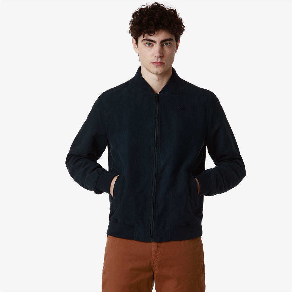 Navy Blue Men's Classic Short Jacket in Suede Look 02
