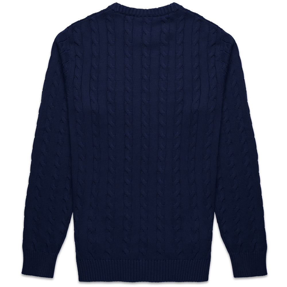 Maglione da uomo in maglia di cotone slim fit blu con bordi a coste 02