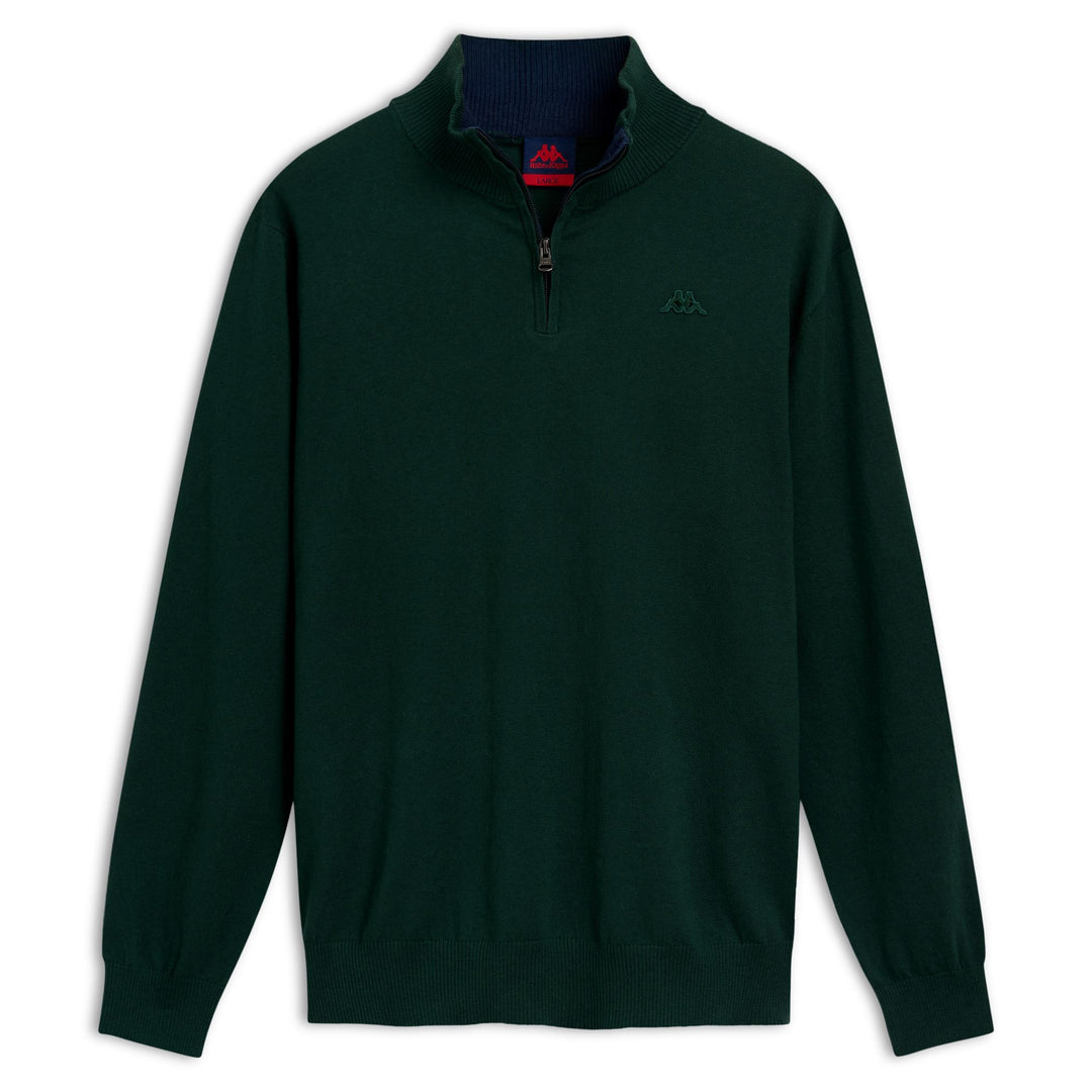 Green Men's Slim Fit Knit Polo Shirt with Zip 01
