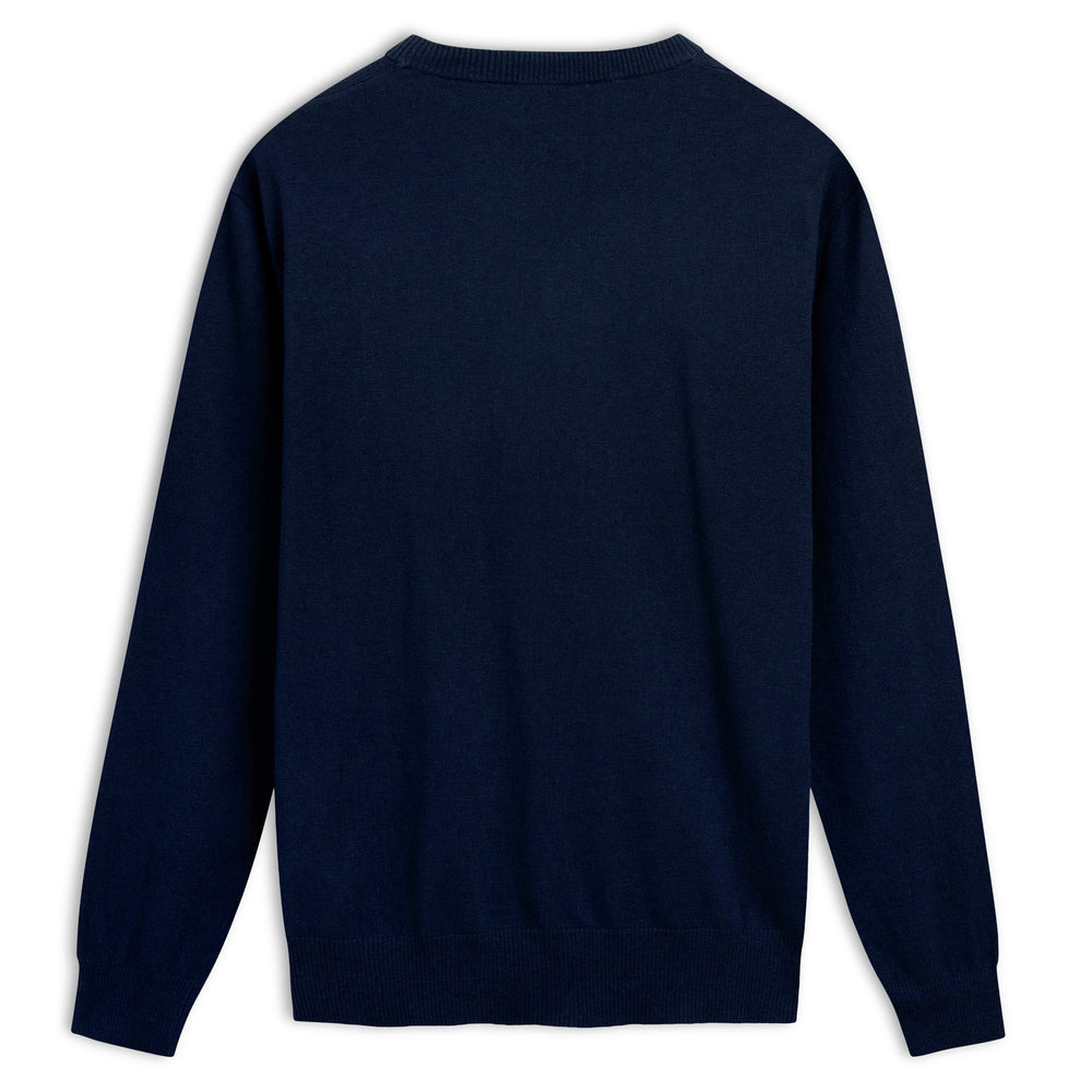 Blue Men's Slim Fit Cotton Cashmere Pullover with Ribbed Borders 02