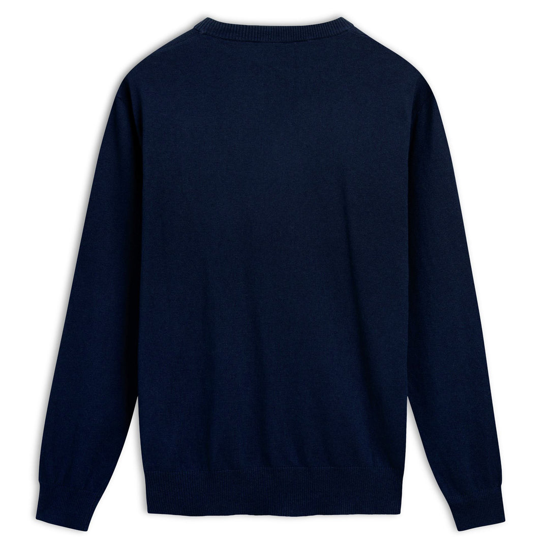 Blue Men's Slim Fit Cotton Cashmere Pullover with Ribbed Borders main