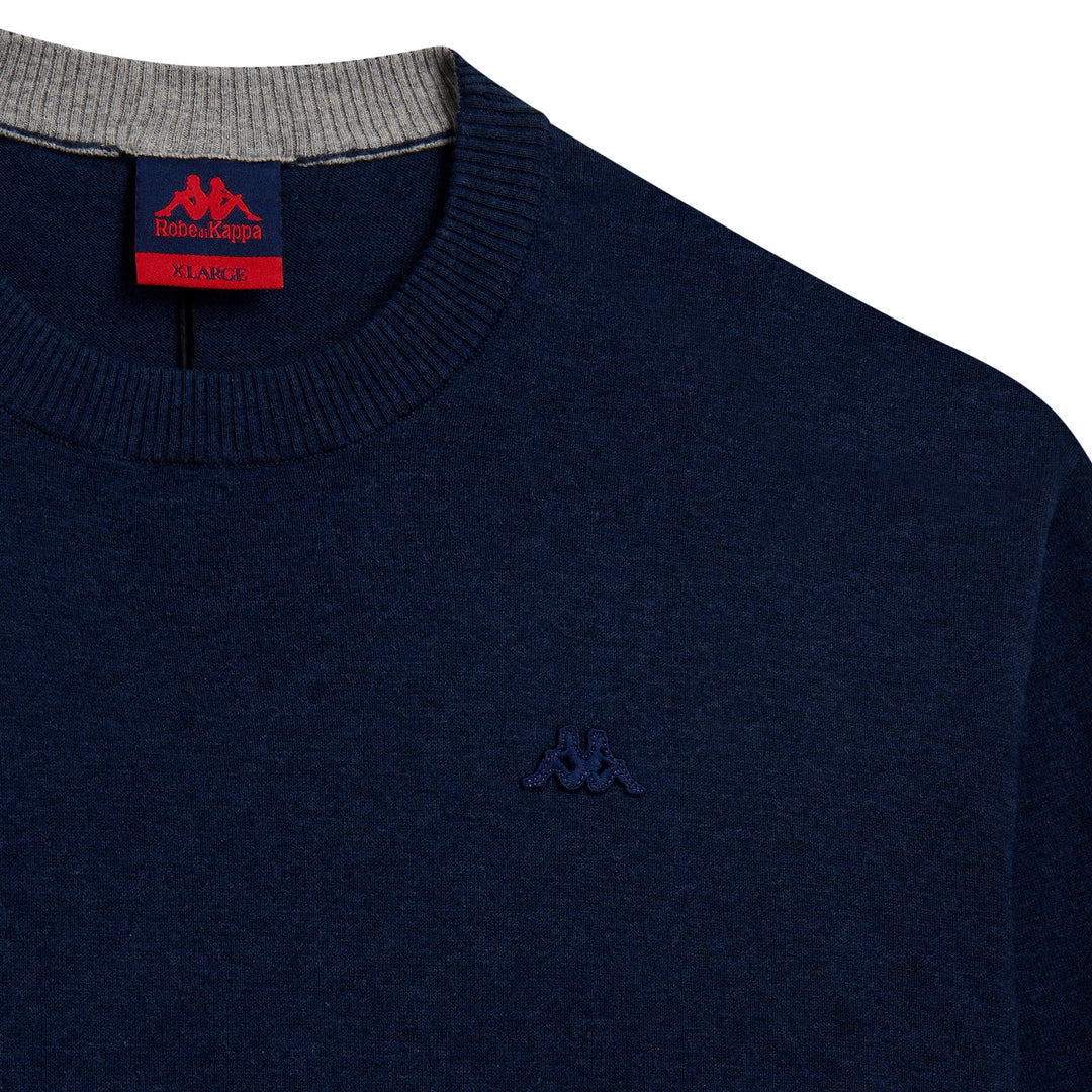 Blue Men's Slim Fit Cotton Cashmere Pullover with Ribbed Borders main