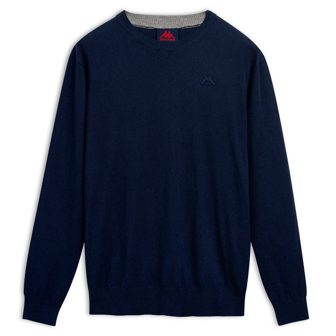 Blue Men's Slim Fit Cotton Cashmere Pullover with Ribbed Borders 01