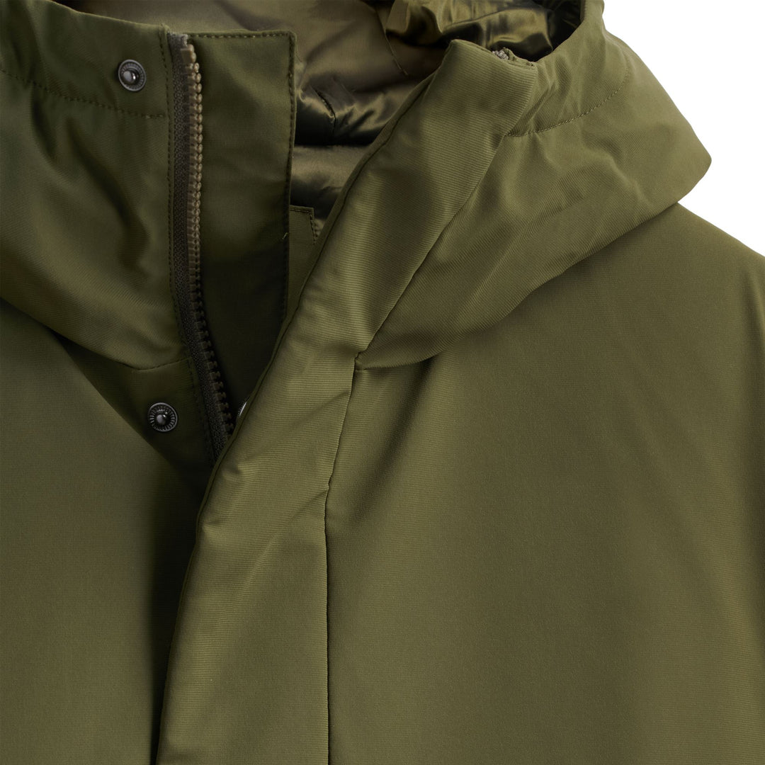 Military Green Men's Mid-Length Hooded Jacket with Heavy Padding main