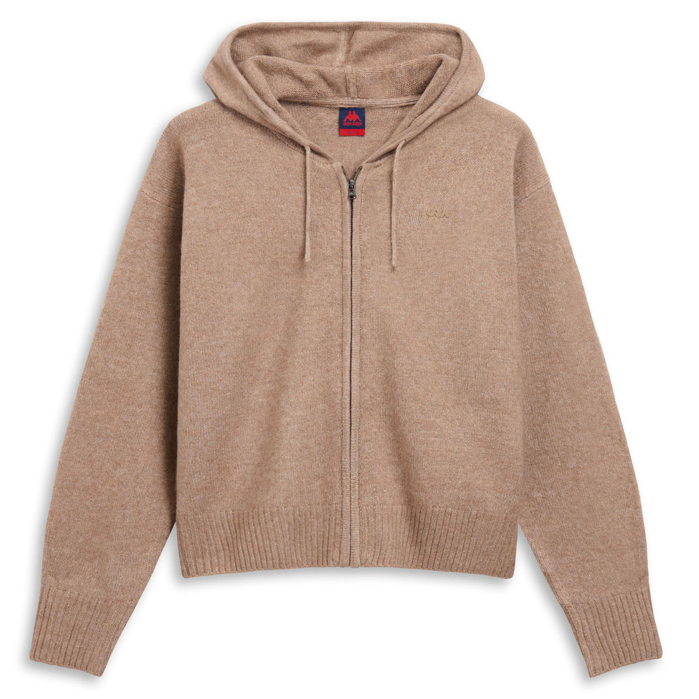 Beige Women's Knitwear Full Zip Jacket with Hood 02
