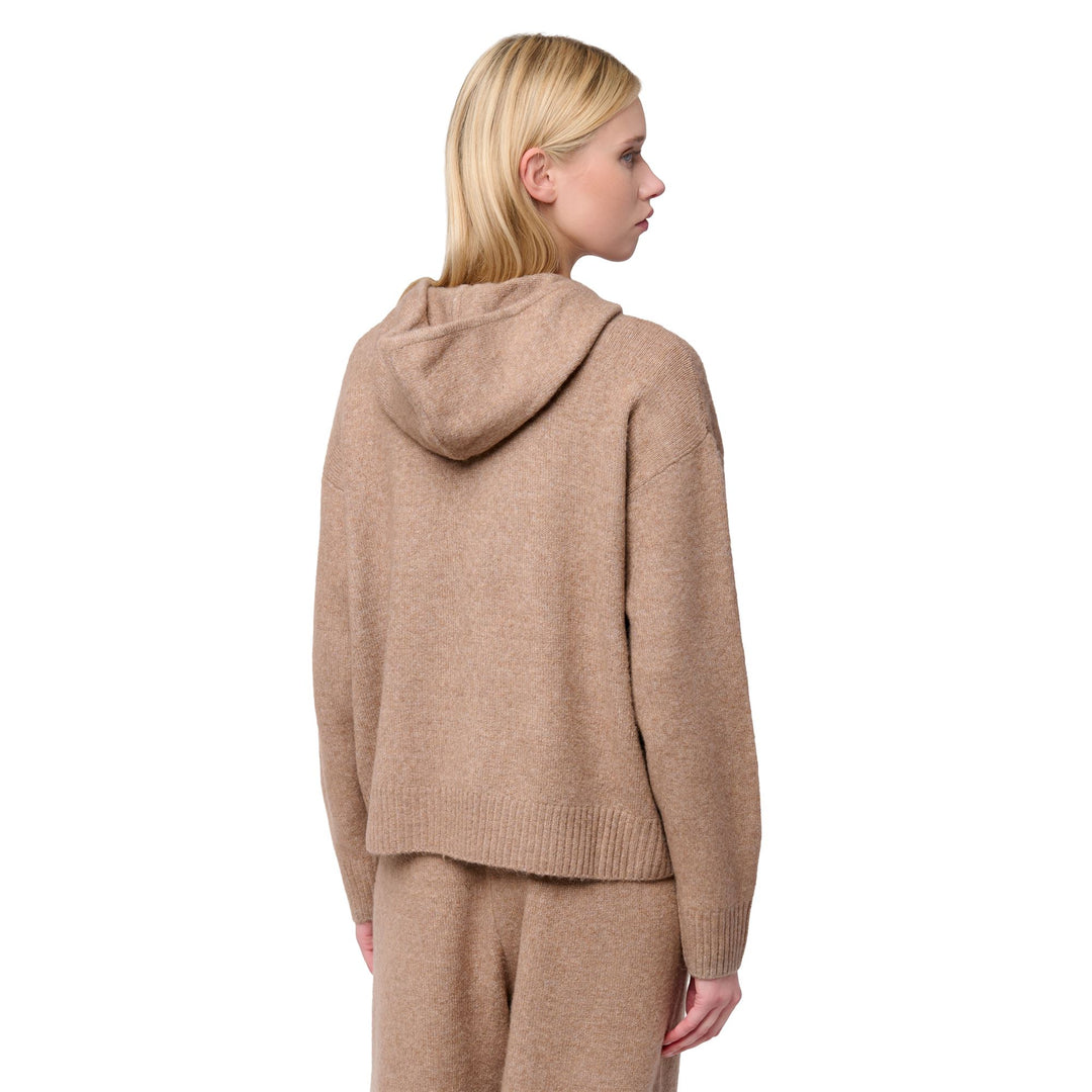 Chaqueta de punto beige con cremallera completa y capucha para mujer main