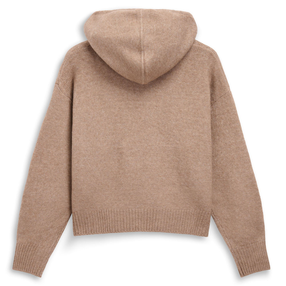 Chaqueta de punto beige con cremallera completa y capucha para mujer main