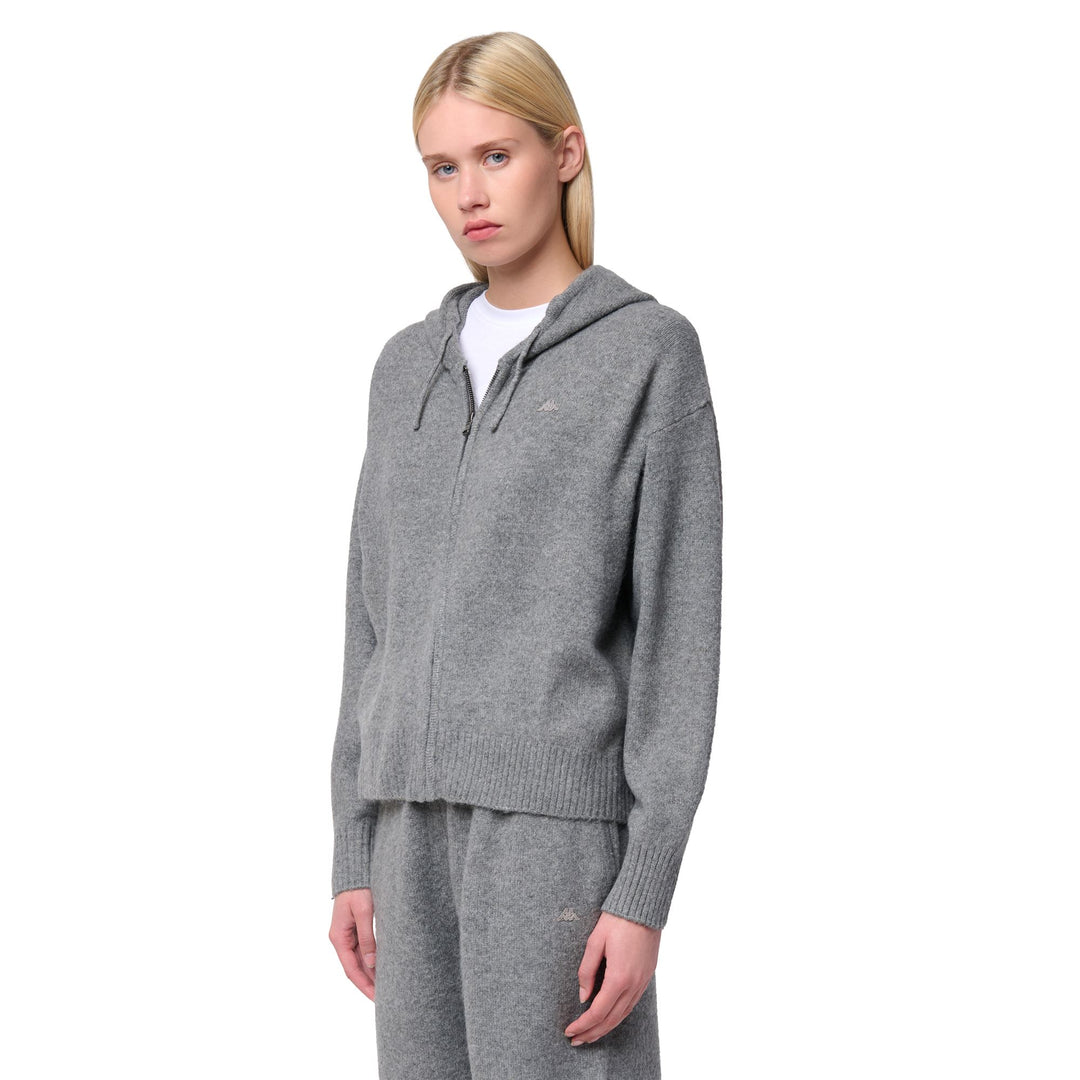 Grey Women's Knitwear Jacket with Hood 01