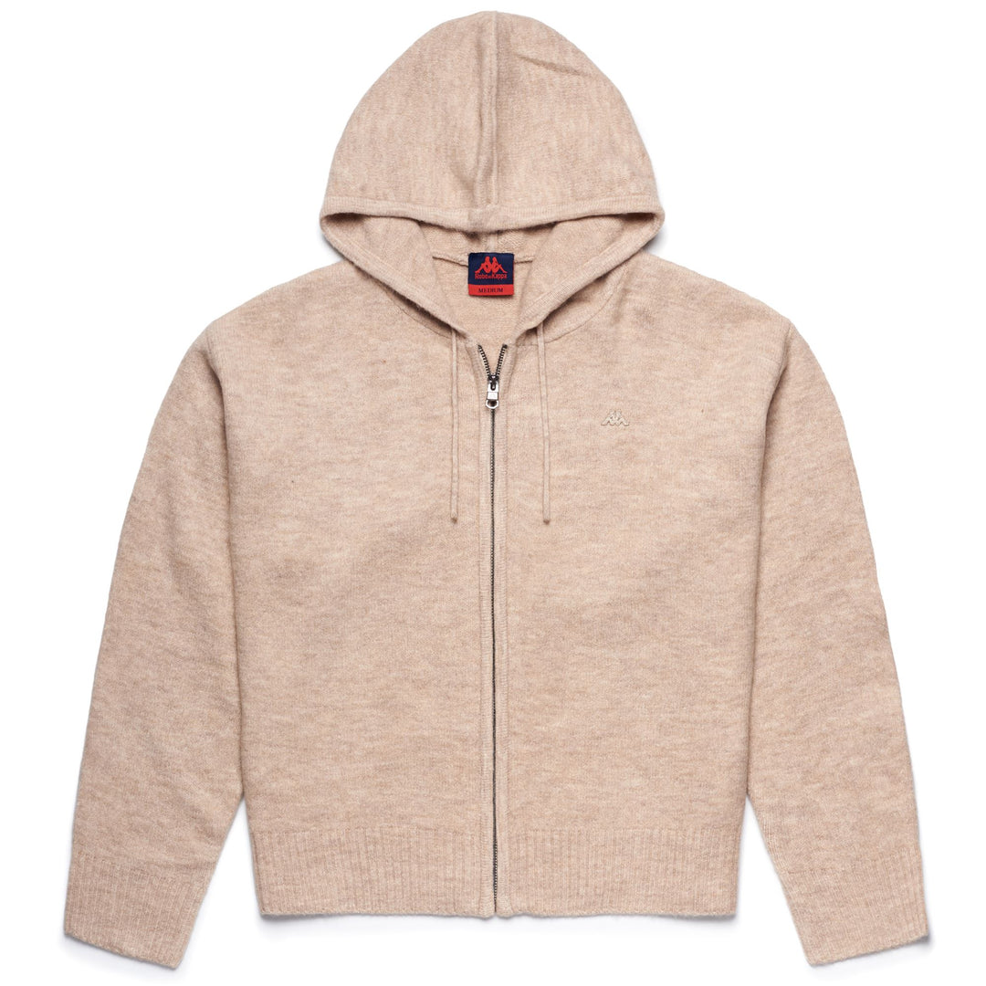 Beige Women's Classic Knitwear Jacket with Full Zip and Hood 01