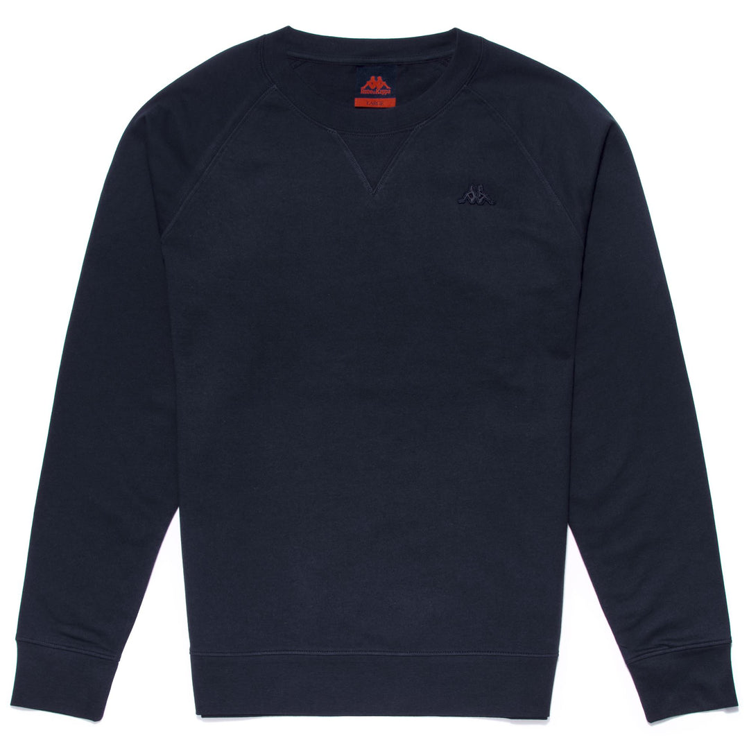 Maglione Classico in Cotone Fleece Blu Navy con Collo a Coste Uomo 01