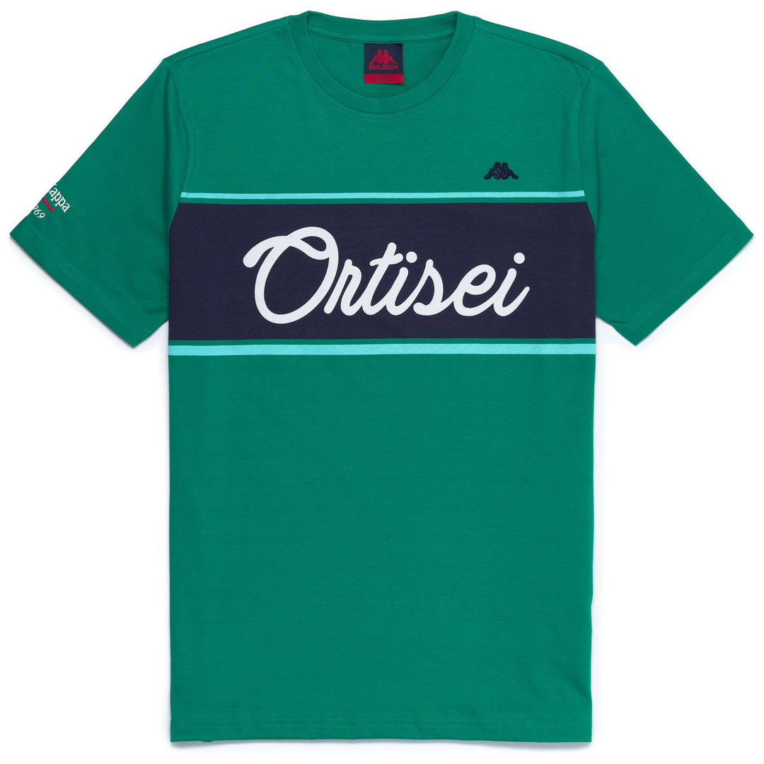 T-Shirt Casual Slim Fit Uomo Verde Turchese con Scritta Floccata 01