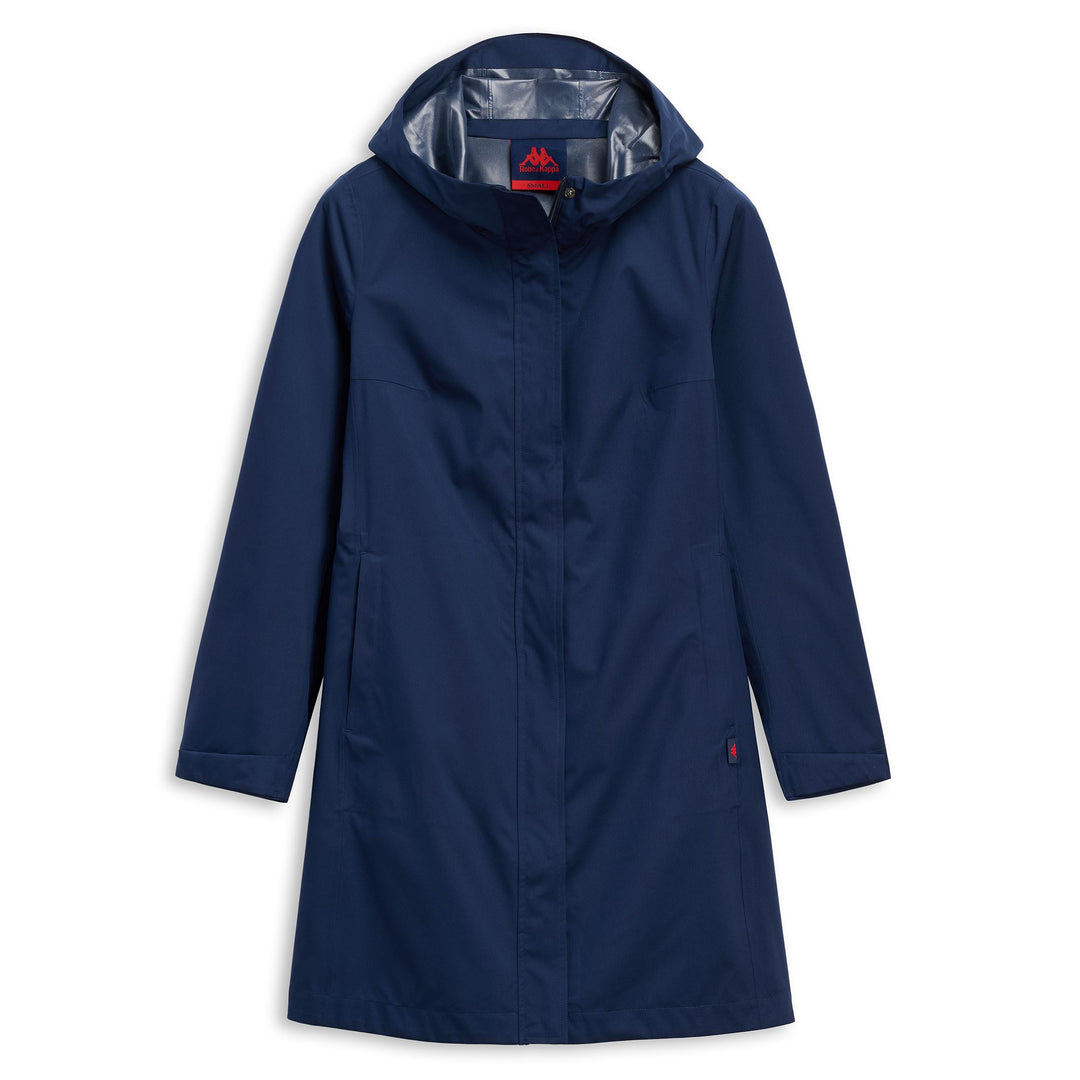 Veste longue en nylon bleu pour femme, coupe classique main