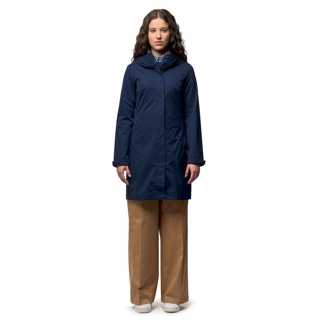 Veste longue en nylon bleu pour femme, coupe classique main