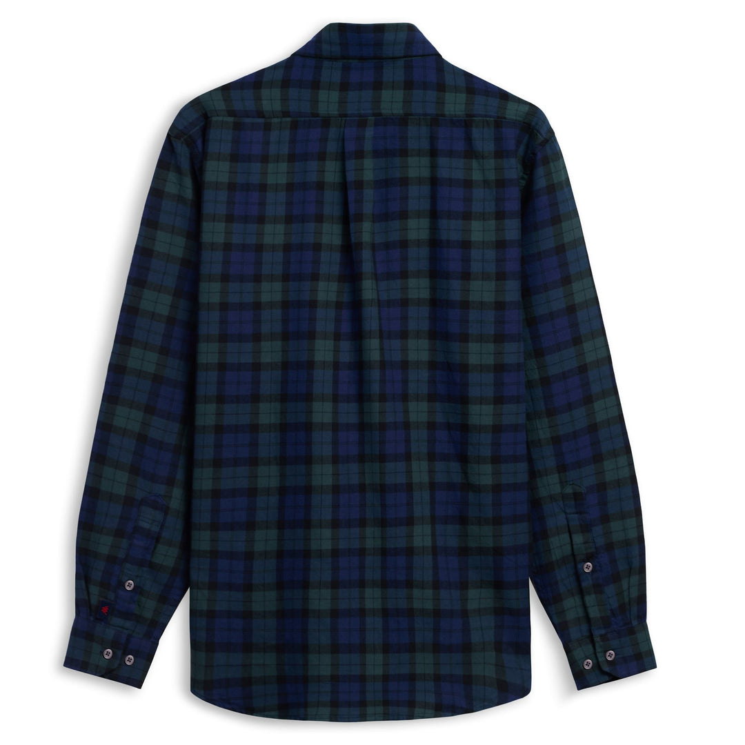 Chemise classique en flanelle bleue pour homme, coupe régulière, à boutons main